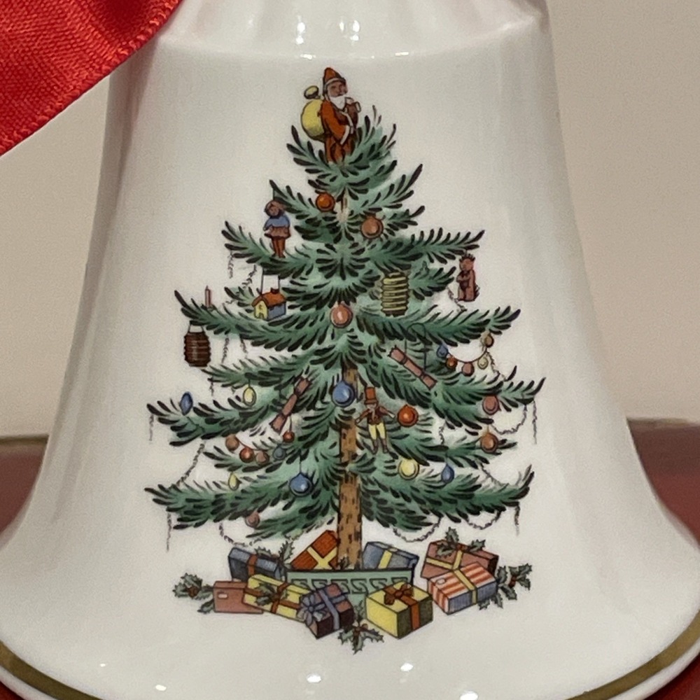 Vintage 1989 Spode Christmas Tree Bell Ornament Merry Christmas 1989 w/ Orig Box - Picture 3 of 11